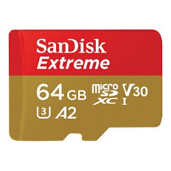 SANDISK Extreme MicroSDXC 64GB + SD Adp SDSQXAH-064G-GN6AA