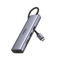 UGREEN 7-portni USB-C HUB 2xUSB-A 3.0, 1xHDMI 4K 60Hz, 1xRJ45, 1xSD, 1xTF, 1x USB-C PD, sivi 