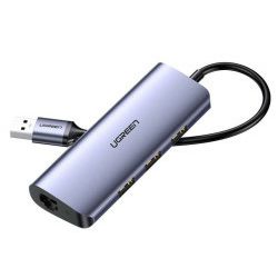 UGREEN USB Hub, USB-C na 3xUSB 3.0 A i 1xRJ45, sivi