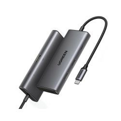 UGREEN USB Hub, USB-C na 2x USB-A 3.2, USB-C, HDMI 4K 30Hz, čitač kartica SD/TF, Power Delivery, sivi