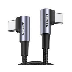 UGREEN USB-C (M) na USB-C (M), kutni 90°, 60W, 3A, PD 3.0, QC 4.0, pleteni kabel, 1m