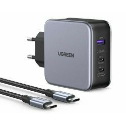 UGREEN 140W Nexode zidni punjač, GaN, PD 3.1, 1×USB-A/2×USB-C, USB-C kabel 1.5m, crni