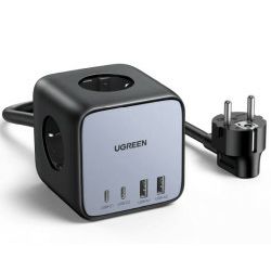 UGREEN DigiNest Cube, 65W, 3x ŠUKO, 2x USB-C, 2x USB-A, 1.8m, crno sivi