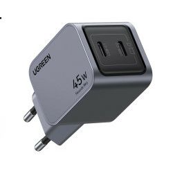 UGREEN Nexode Pro zidni punjač 45W, GaN, 2×USB-C, PD3.0/QC4.0, sivi