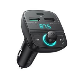 UGREEN FM transmiter za auto LED zaslon, Bluetooth, TF kartica 128 GB, USB-C, 2x USB, Quick charge 3.0, crni