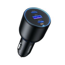 UGREEN auto punjač, 130W, 2x USB-C, USB-A, PD, QC 4.0, sivi