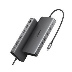 UGREEN USB Hub 13 in1, USB-C na DisplayPort 4K 60, 2x HDMI 4K60, USB-C PD 100W, USB-C, 4x USB-A, RJ45, 3.5mm, čitač kartica SD/TF