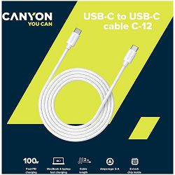 CANYON cable C-12 USB-C to USB-C 100W 2m White