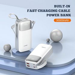 LDNIO POWER BANK 30000mAh 22,5W 5V 3A 2 PORT (2A) + 2 CABLE (1C1L) PQ30 - 6933138601600