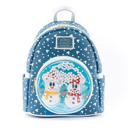 LOUNGEFLY DISNEY SNOWMAN MINNIE MICKEY SNOW GLOBE MINI BACKPACK - 671803382763