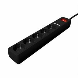 Gembird Power strip with USB charger, 5 sockets, 1.5 m, USB 2A, black