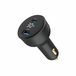 Gembird 2-port USB car fast charger, Type-C PD, LCD, 30 W, black