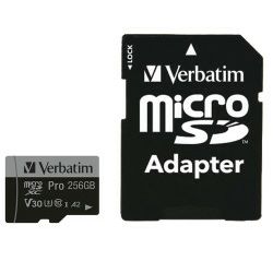 Verbatim memorijska kartica PRO Micro SDXC 256GB, U3, A2, V30, Class 10 Card + adapter