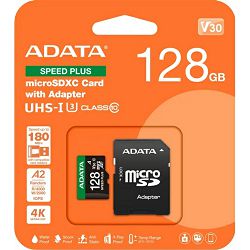 ADATA microSD U3, V30, 180/160MBs, 128GB UD128GUI3V30A2SP-RA1