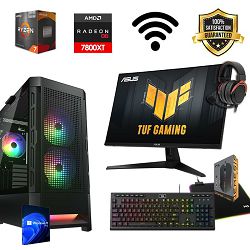 FuturaIT AIO Gaming PC (AMD Ryzen 7 5700X3D, 32GB RAM, SSD 1TB, RX 7800XT, 750W, Midi ATX) + Periferija 