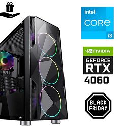 FuturaIT Fighter GamerPC (Intel i3 12100F, 16GB RAM, SSD 500GB, RTX 4060, 550W, Midi ATX) 