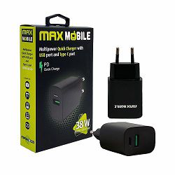 MAXMOBILE KUĆNI PUNJAČ PD QC3.0 DUO TYPE C 20W+USB 18W 2UTR3068-QP 